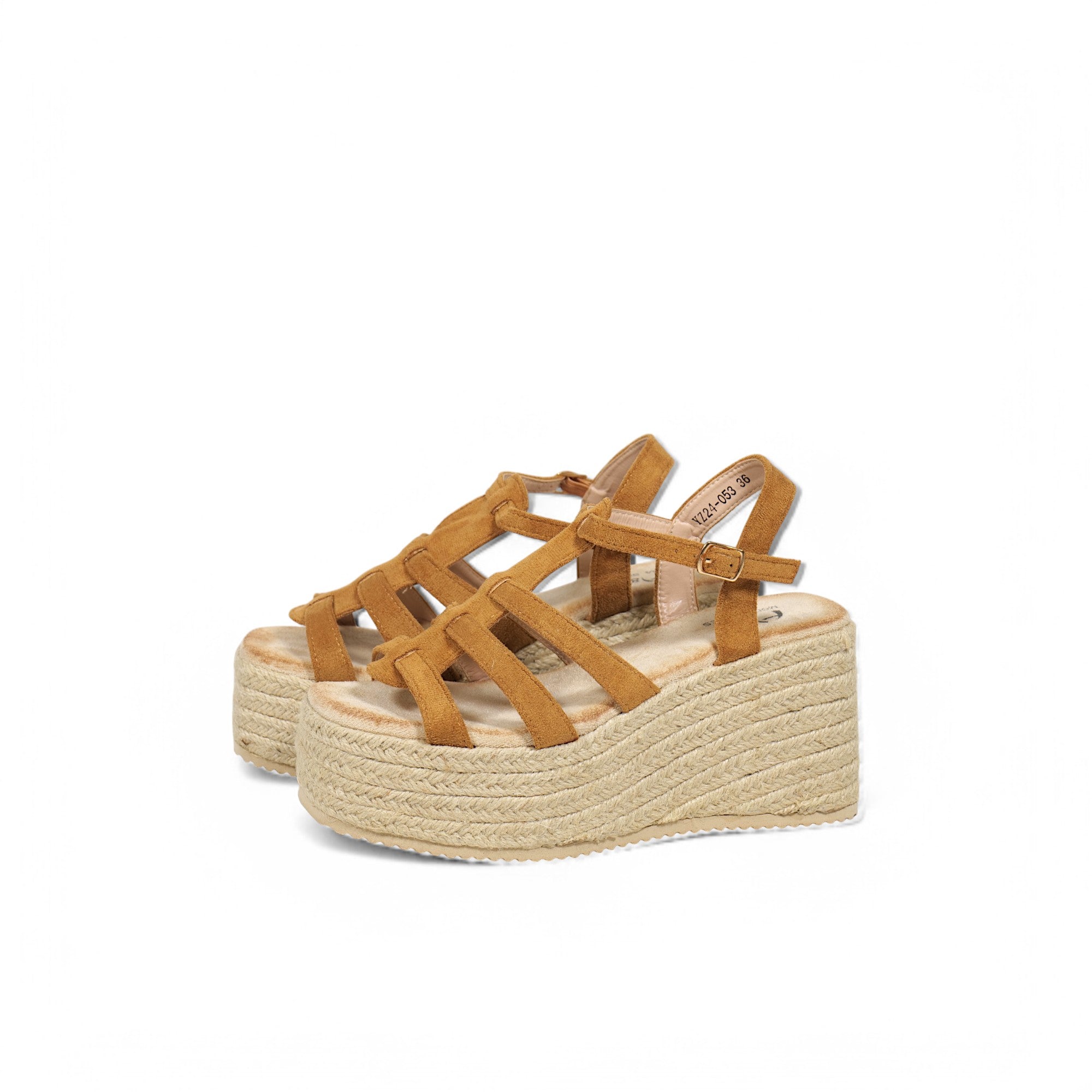 Sandalias de plataforma con cuña de yute y tiras finas cruzadas en efecto ante – Diseño cómodo y moderno para verano – Estilo boho chic disponible en negro, camel y dorado – Ideal para vestidos, shorts o jeans