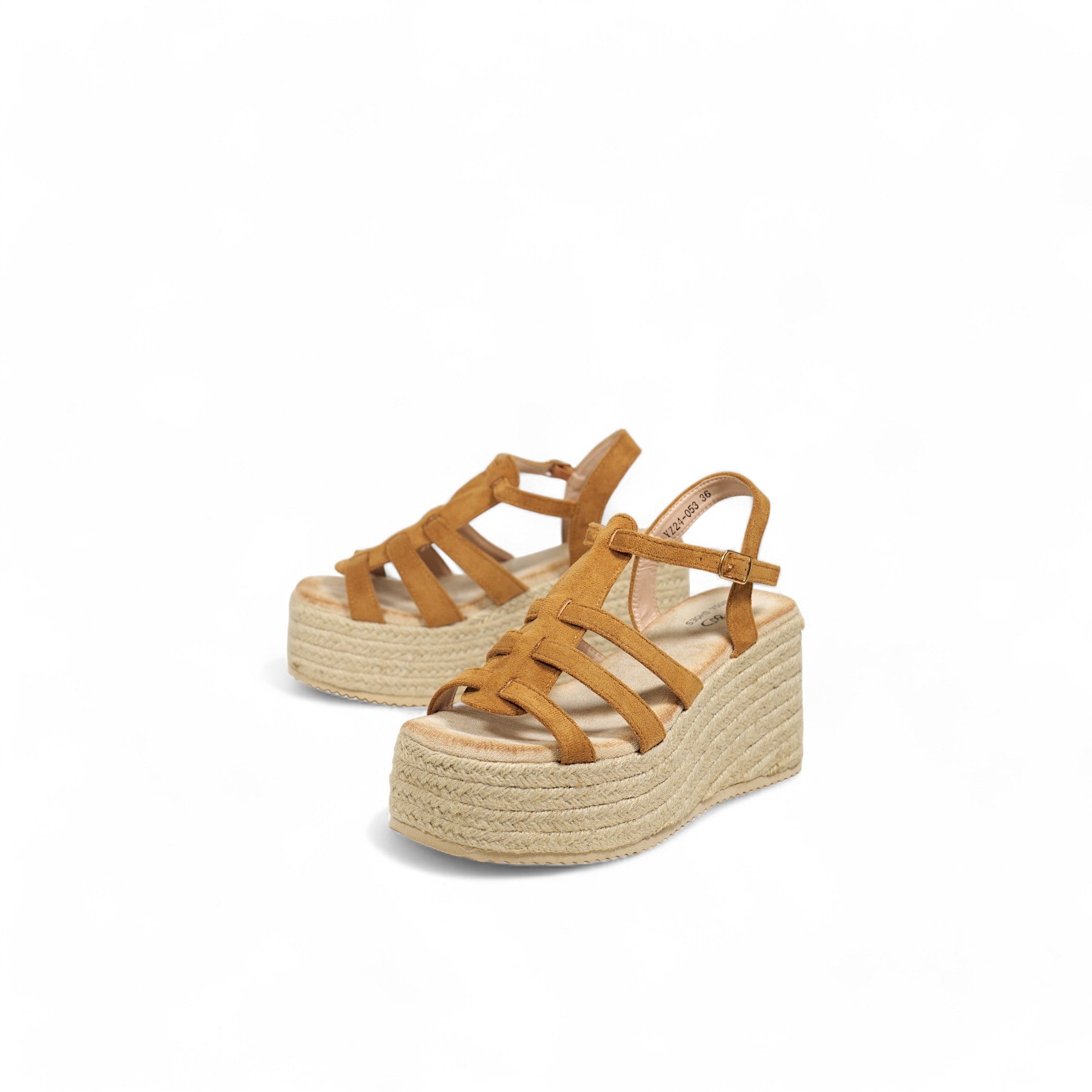 Sandalias de plataforma con cuña de yute y tiras finas cruzadas en efecto ante – Diseño cómodo y moderno para verano – Estilo boho chic disponible en negro, camel y dorado – Ideal para vestidos, shorts o jeans