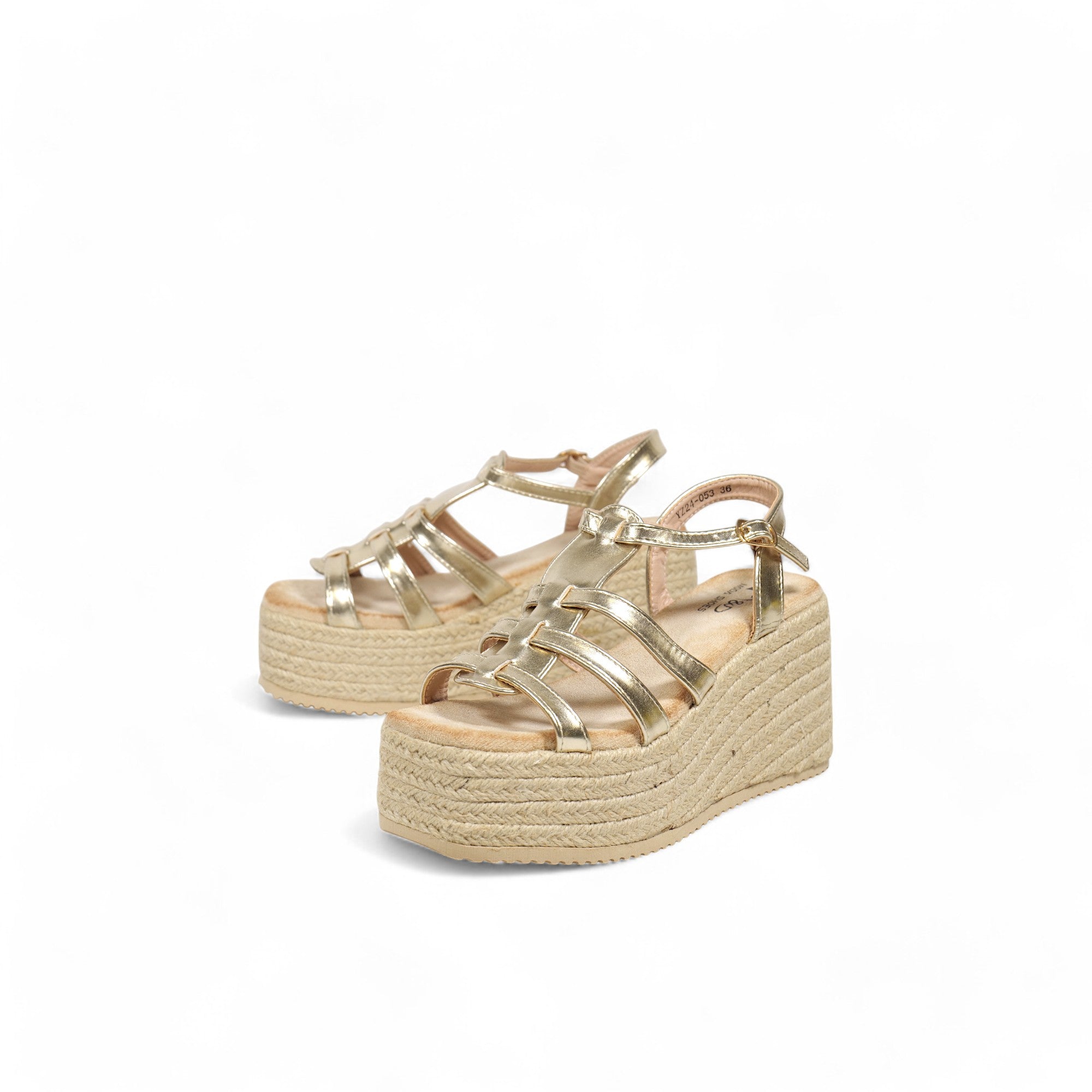 Sandalias de plataforma con cuña de yute y tiras finas cruzadas en efecto ante – Diseño cómodo y moderno para verano – Estilo boho chic disponible en negro, camel y dorado – Ideal para vestidos, shorts o jeans