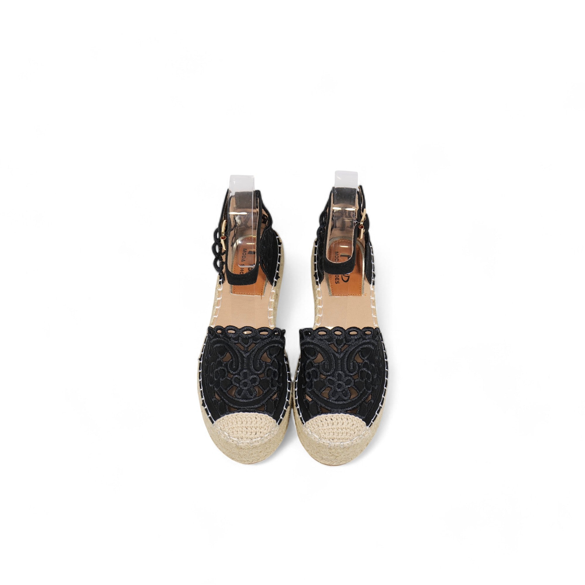 Sandalias espadrille con plataforma de yute para mujer, alpargatas con pulsera al tobillo y hebilla, diseño bordado calado en cuero sintético metalizado, sandalias de verano con plataforma cómoda para looks casuales y eventos