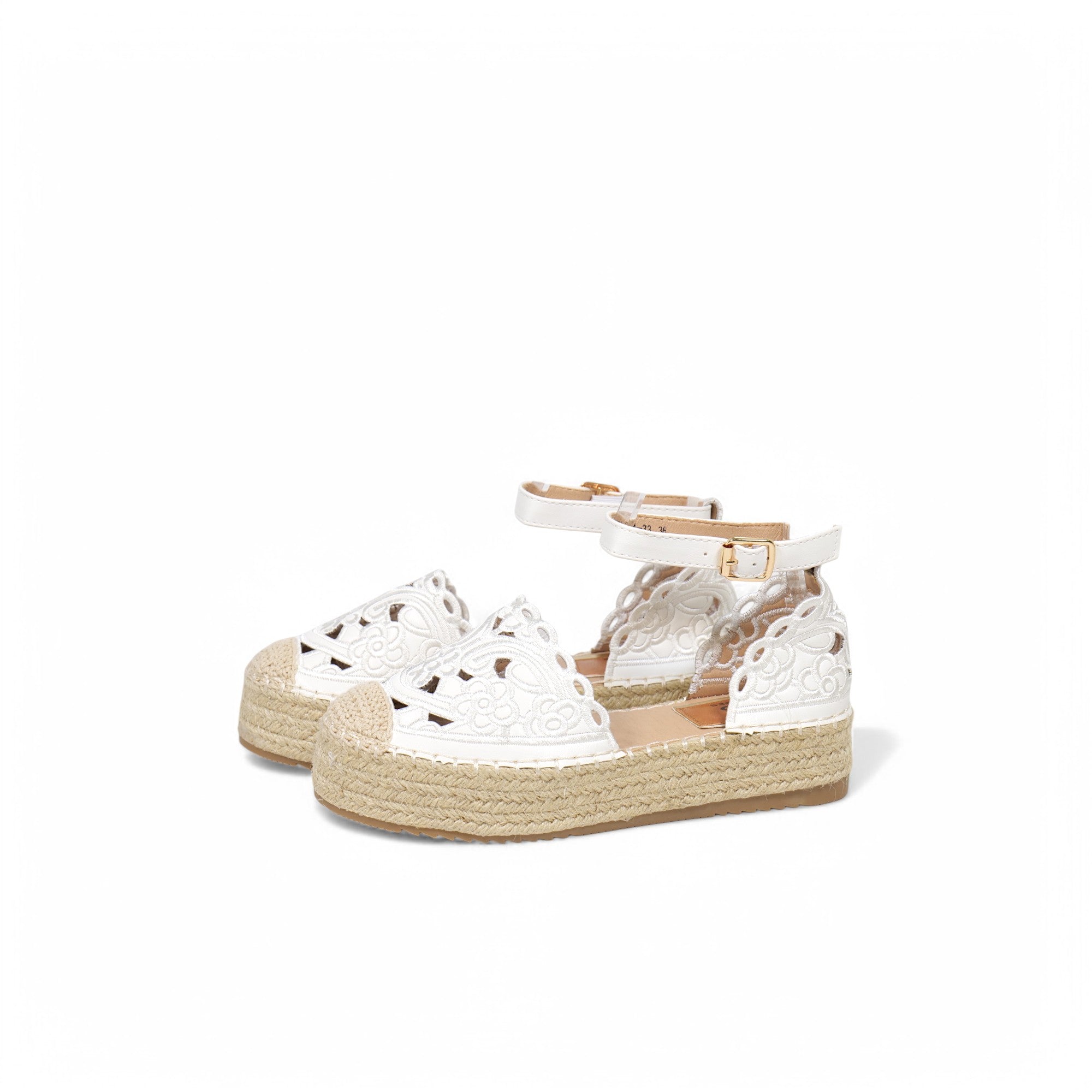 Sandalias espadrille con plataforma de yute para mujer, alpargatas con pulsera al tobillo y hebilla, diseño bordado calado en cuero sintético metalizado, sandalias de verano con plataforma cómoda para looks casuales y eventos