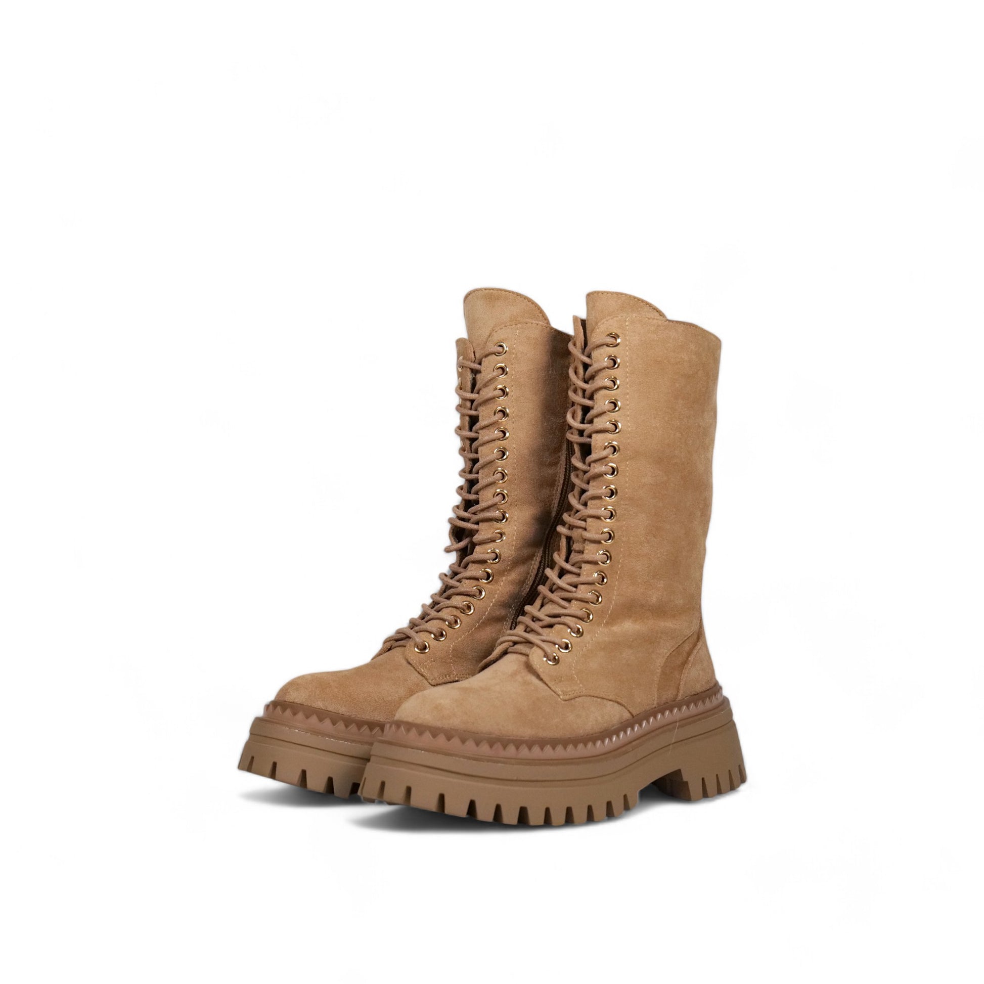 Botas de Mujer con Plataforma Chunky y Cordones, Estilo Militar de Media Caña con Cremallera Lateral