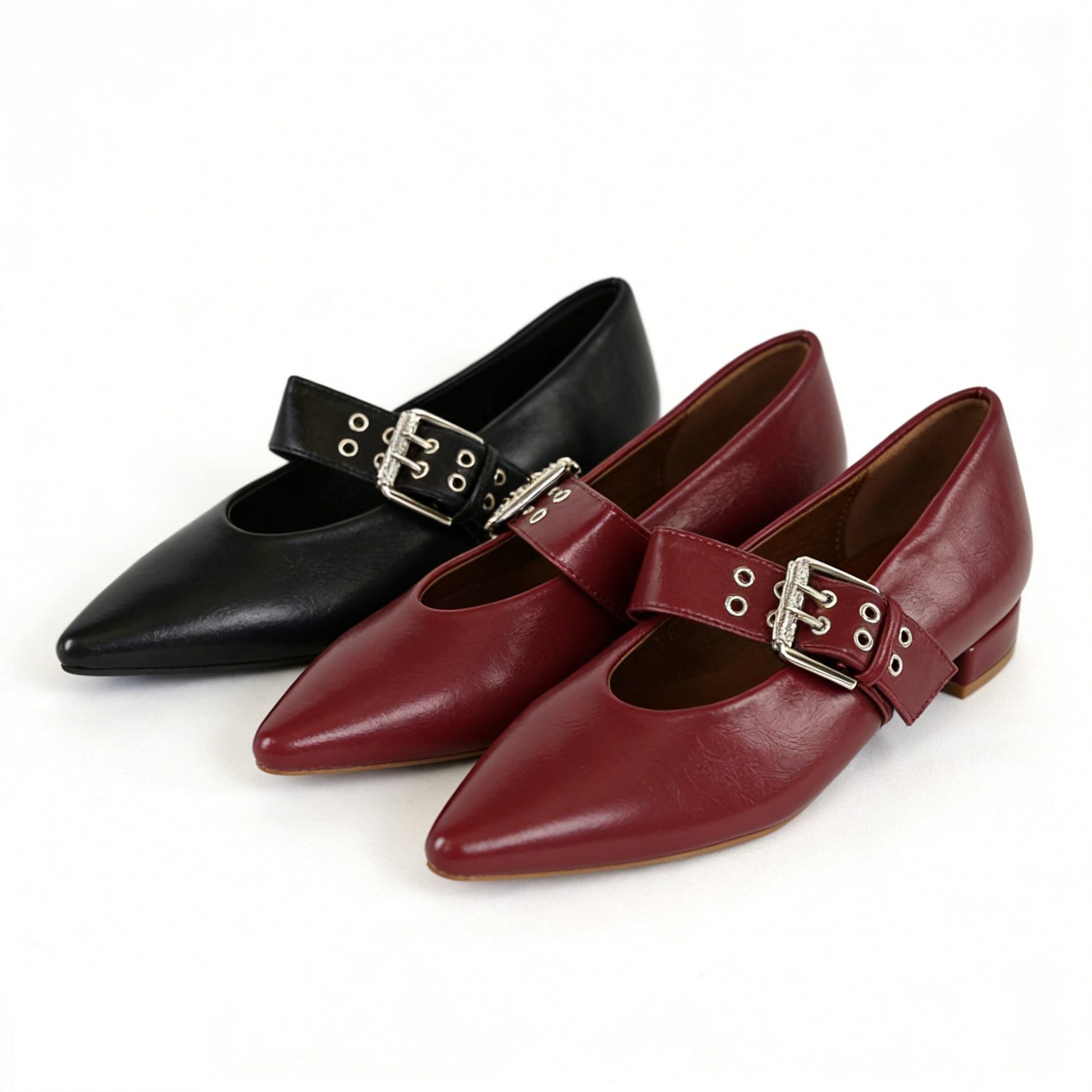 Zapatos Tipo Merceditas para Mujer con Punta Fina y Correa Ancha con Hebilla Metálica, Bailarinas Elegantes Planas de Material Sintético para Oficina, Fiesta y Diario