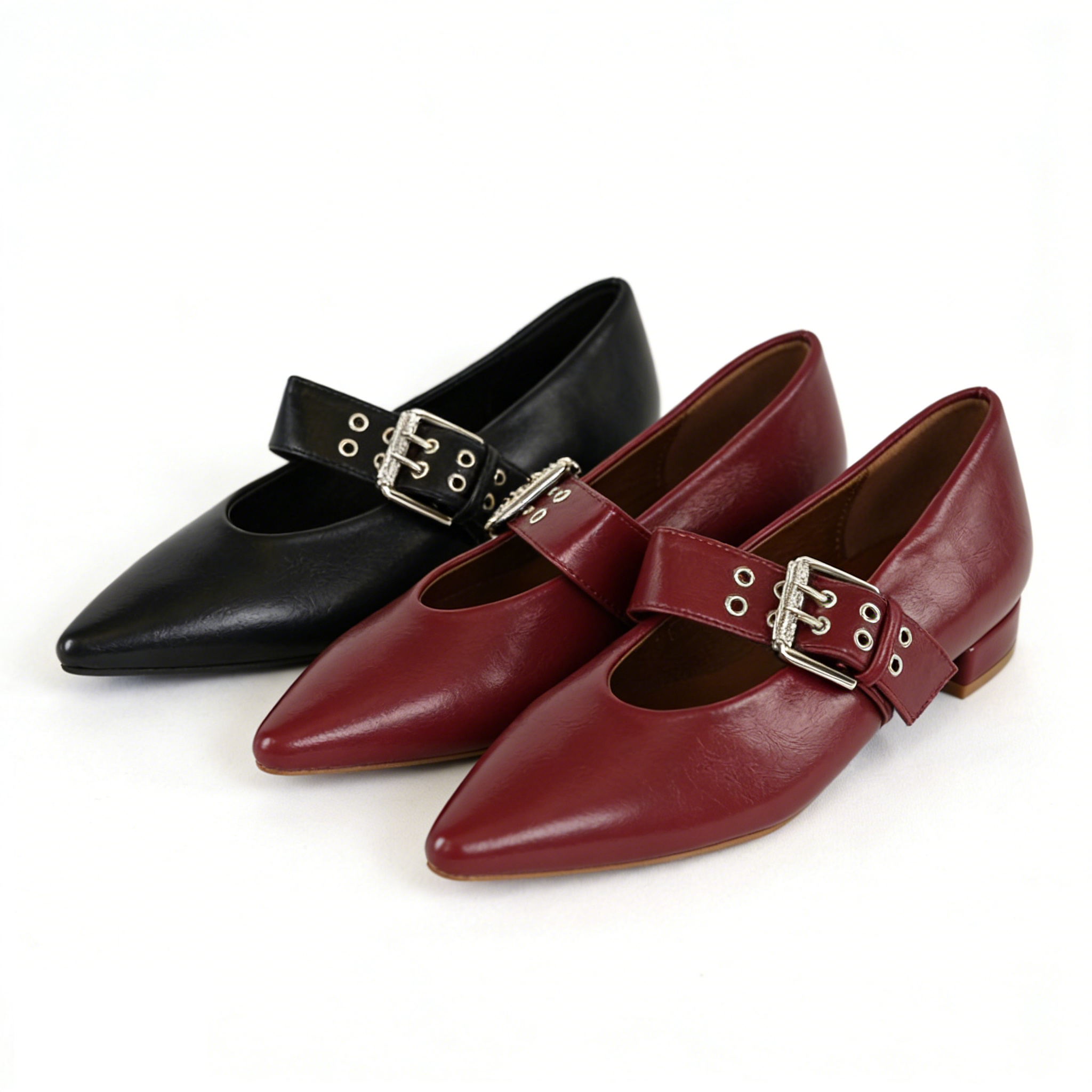 Zapatos Tipo Merceditas para Mujer con Punta Fina y Correa Ancha con Hebilla Metálica, Bailarinas Elegantes Planas de Material Sintético para Oficina, Fiesta y Diario