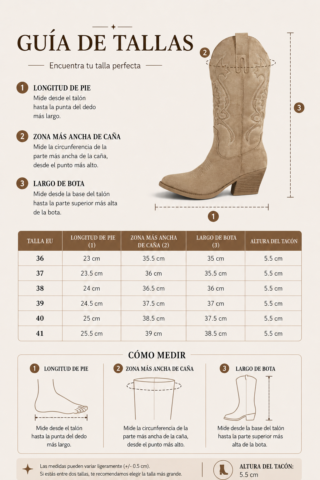 Botas cowboy de mujer con bordado floral en gamuza sintética, caña alta y tacón medio para otoño, invierno y looks casuales