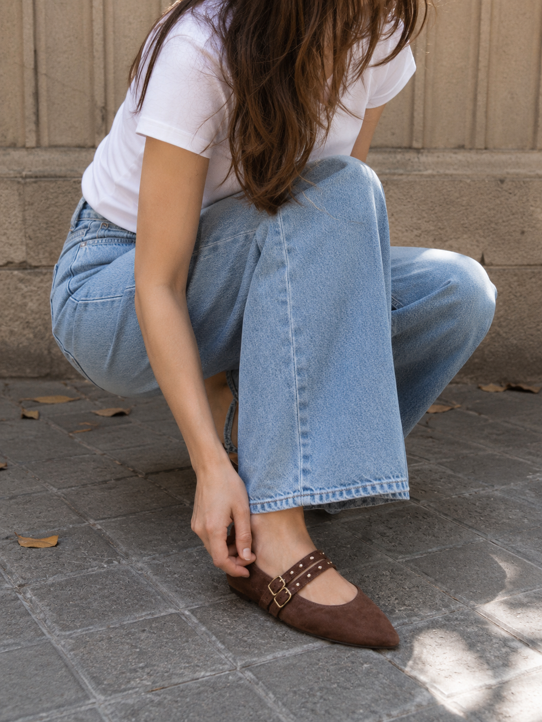 Bailarinas Mujer Planas con Doble Correa y Hebillas Metálicas, Zapatos Tipo Mary Jane de Punta Fina en Gamuza Sintética efecto Terciopelo, Flats Elegantes para Diario y Oficina