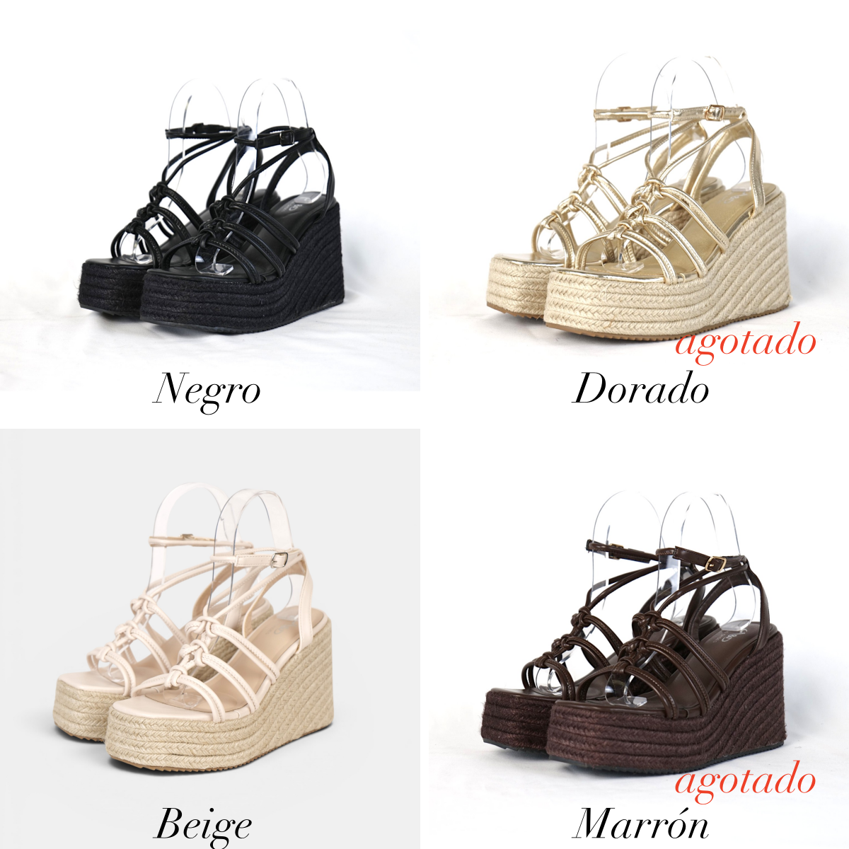 Sandalias de Cuña 11cm con Plataforma Alta Efecto Yute y Tiras con Nudos Decorativos, Sandalia con Pulsera Ajustable de Cuero Sintético para Verano, Fiesta, Vacaciones y Event
