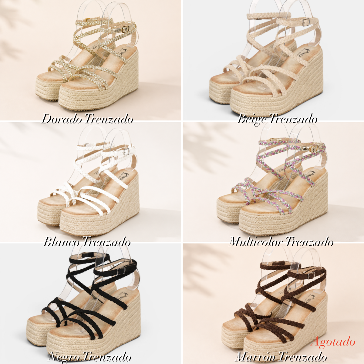 Sandalias de Cuña 11cm con Plataforma Alta Efecto Yute y Tiras con Nudos Decorativos, Sandalia con Pulsera Ajustable de Cuero Sintético para Verano, Fiesta, Vacaciones y Event