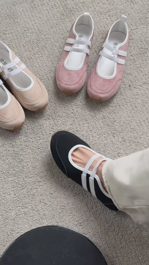 Zapatillas Mujer con Doble Tira Elástica y Suela Antideslizante, Planos Casual Urbanos en Cuero Sintético y Gamuza Sintética, Estilo Bailarina Moderno Cómodo para Diario