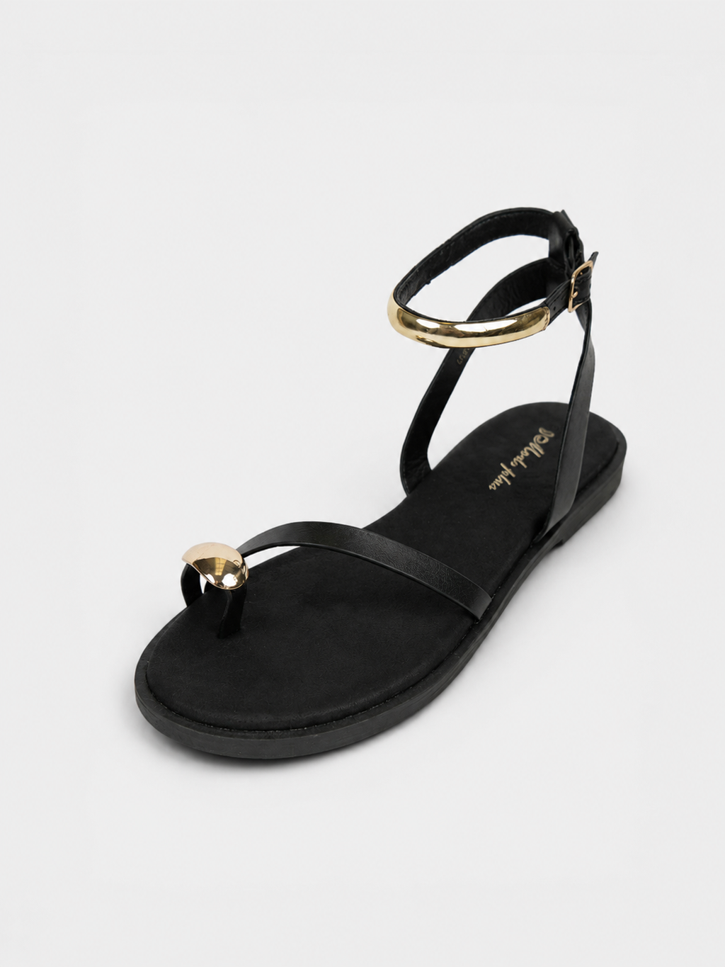 Sandalias Planas Anillo en el Dedo para mujer con pulsera al tobillo y detalle metálico dorado, sandalias elegantes y cómodas para verano, vacaciones, vestidos y looks casuales
