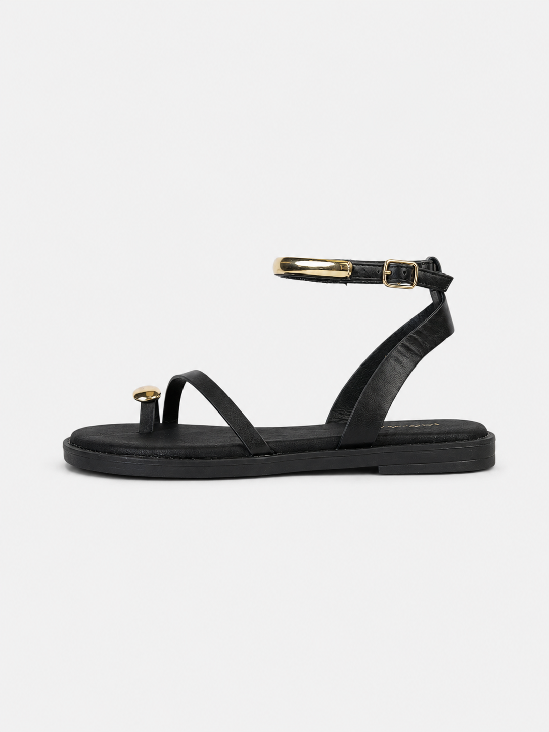 Sandalias Planas Anillo en el Dedo para mujer con pulsera al tobillo y detalle metálico dorado, sandalias elegantes y cómodas para verano, vacaciones, vestidos y looks casuales