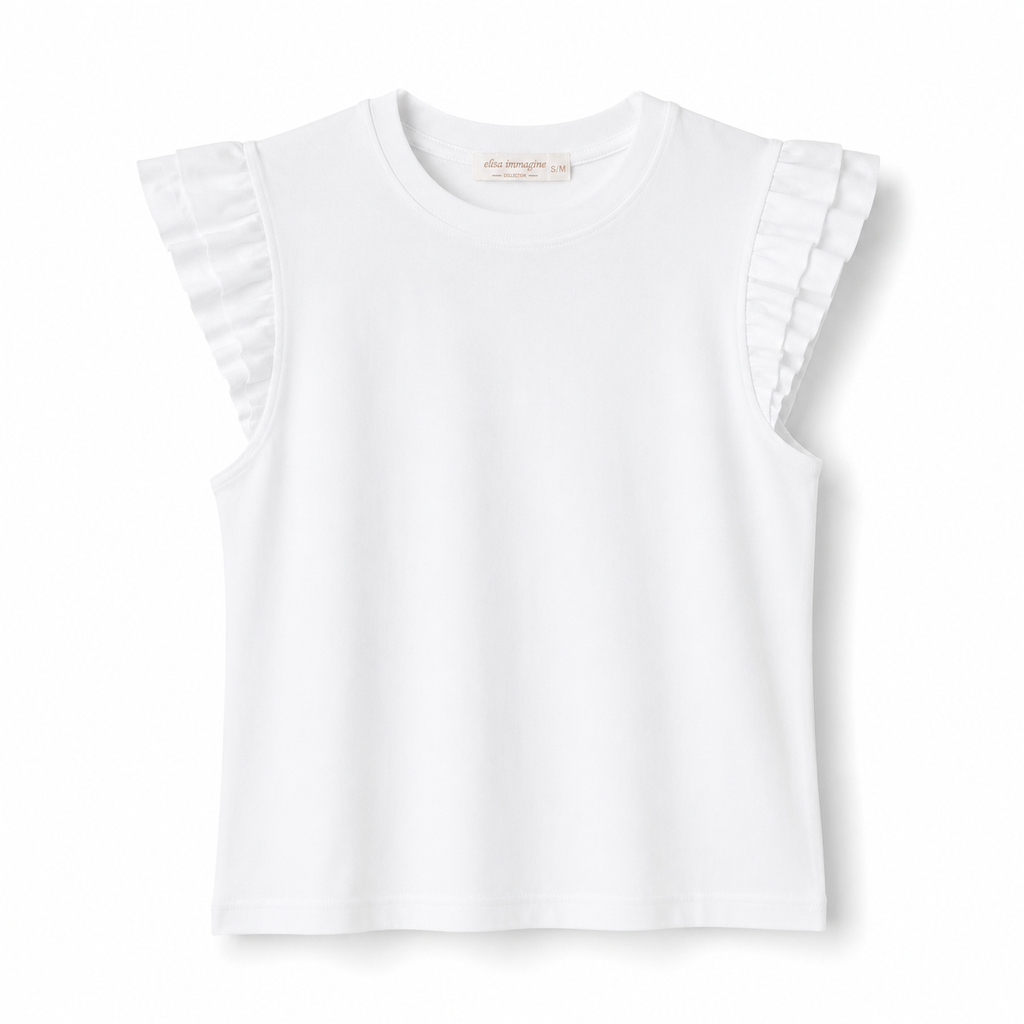Camiseta sin mangas con volantes para mujer camiseta básica elegante verano top casual cómodo cuello redondo camiseta volante hombros para oficina vacaciones paseo diario combinar con vaqueros shorts faldas y pantalones