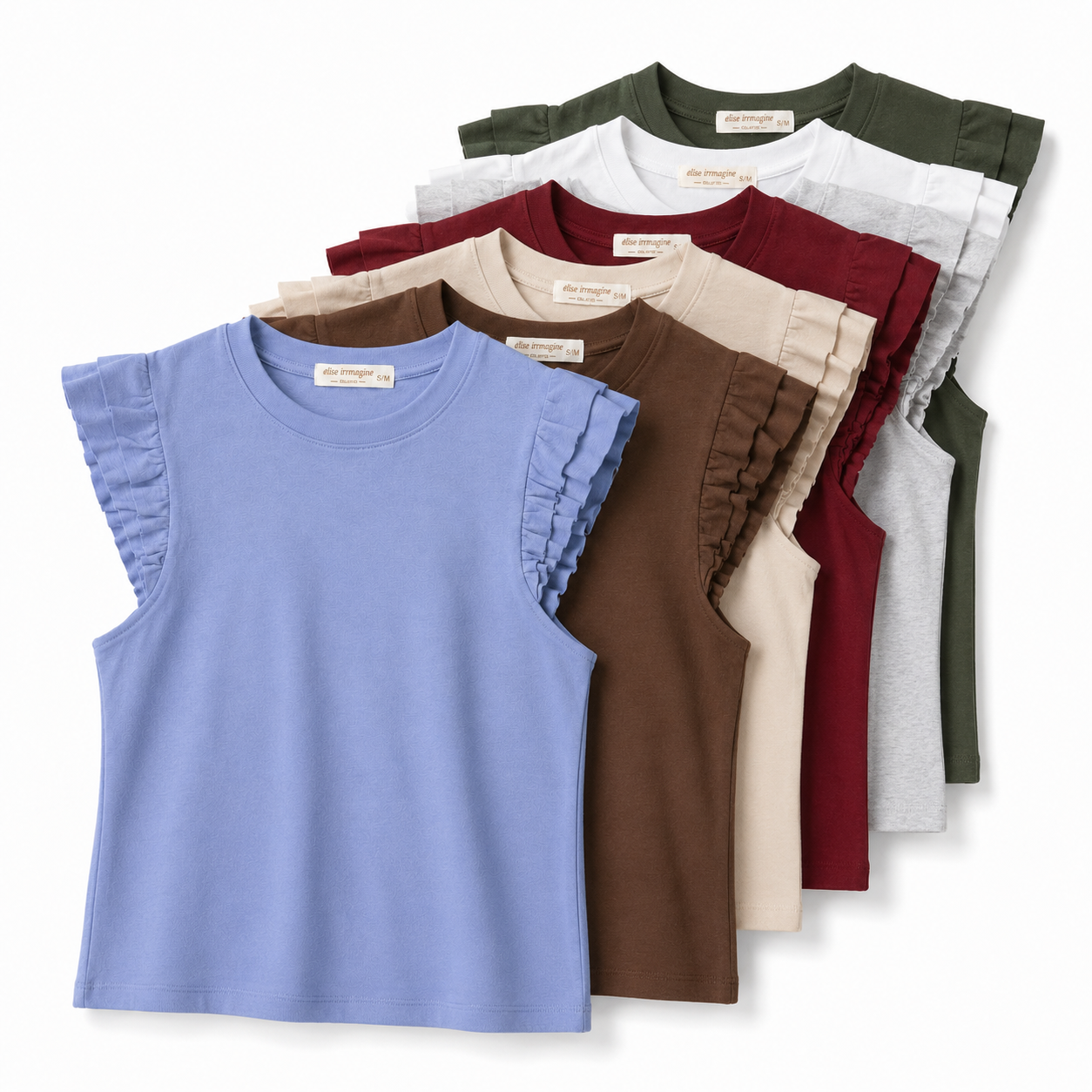 Camiseta sin mangas con volantes para mujer camiseta básica elegante verano top casual cómodo cuello redondo camiseta volante hombros para oficina vacaciones paseo diario combinar con vaqueros shorts faldas y pantalones
