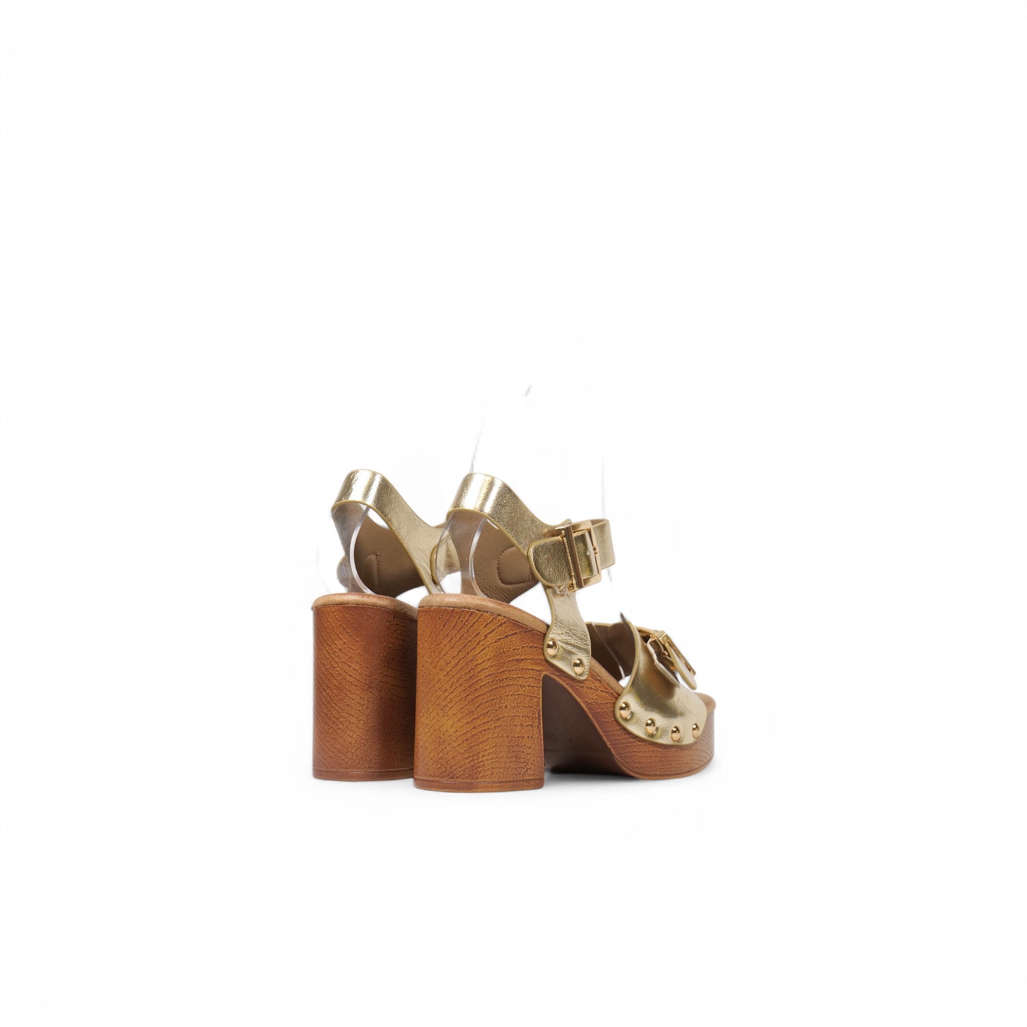 Sandalias doradas con plataforma y tacón alto – Estilo retro glam con doble hebilla y detalles metálicos – Perfectas para fiestas, looks de noche o verano chic